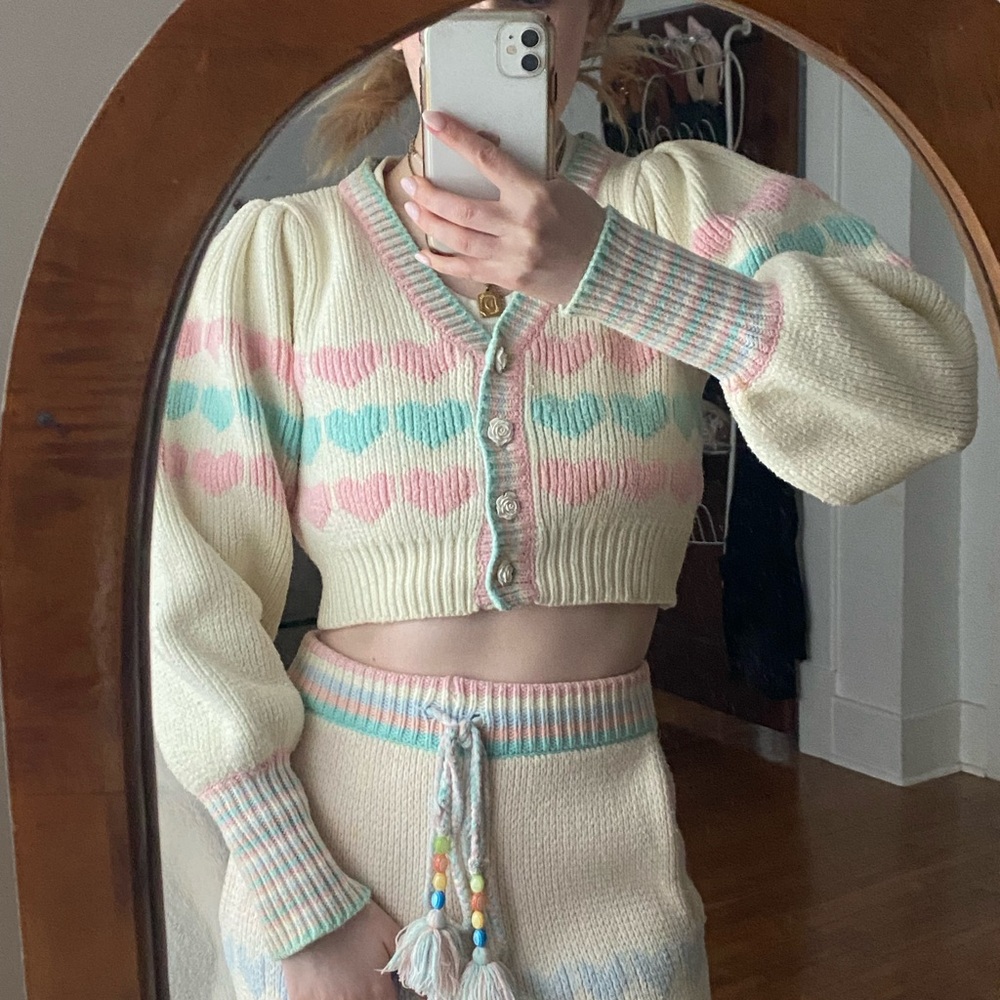 Loveshackfancy heart Buena cropped sweater